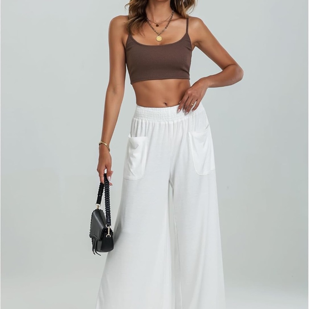 Amazon Women's White Wide Leg Pants - Picture 2 of 9